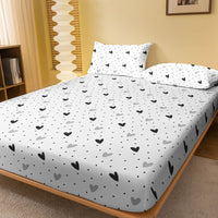 Lusy Store 1 Piece of White Bottom Heart Love Patterned Matte Bedsheet, Bedroom Printed Bedspread, Bedding (Excluding Pillowcases) 