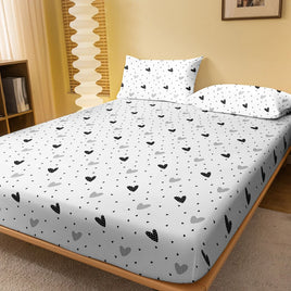 Lusy Store 1 Piece of White Bottom Heart Love Patterned Matte Bedsheet, Bedroom Printed Bedspread, Bedding (Excluding Pillowcases) 