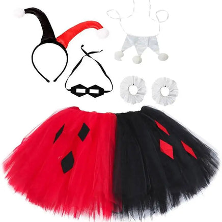 Black Red Clown Tutu Skirt Outfit for Girls Carnival Halloween Costumes for Kids Birthday Party Tutus Fluffly Princess Ball Gown Skirt All Set