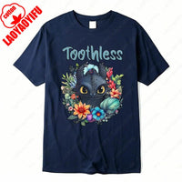 How To Train Your Dragon Toothless Floral Cotton T-Shirt Fashion Cartoon Anime Graphic Tshirt Funny Kawaii Men Woman Casual Tee Wu-dark blue-03
