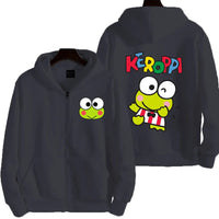 Men Zip Up Hoodie Keroppi White Cartoon Anime Sweatshirt for Couples Drak Gray
