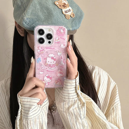 Kawaii Pink Hello Kitty MagSafe Magnetic Phone Case for iPhone 16 15 14 13 12 Pro Max B
