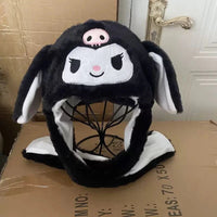Kawaii Sanrio Ear Moving Hat: Cinnamoroll, My Melody & Kuromi Soft Plush Jumping Up Cap Kuromi