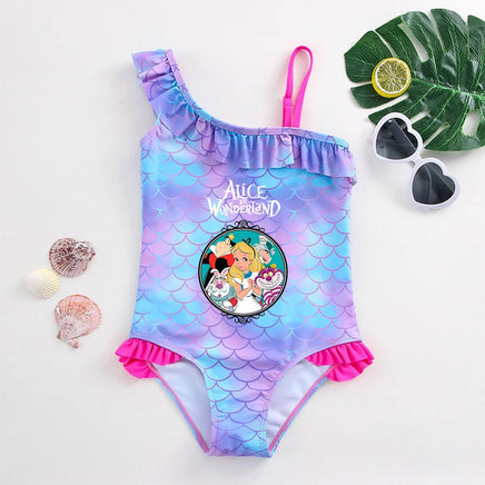 Alice in Wonderland Girls Swimsuit Mermaid Fish Scale One-Piece Bathing Suits Children's Dresses Summer Swimwear Beach Suit Kids Lusy Store