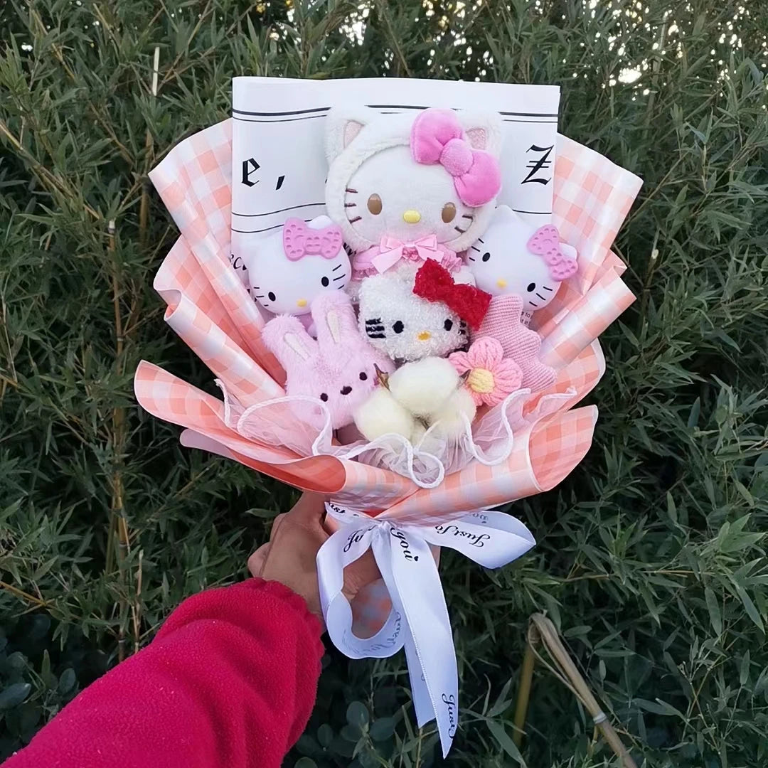 Lusy Store LLC Hello Kitty Kuromi Melody Cinnamoroll Plush Bouquet Home Decoration Xmas Friend Gifts Bouquet
