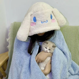 Cartoon Cute Cinnamoroll Kuromi My Melody Blanket Hooded Poncho Blanket Office Student Nap Blanket Air Conditioning Blanket Gift