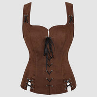 Steampunk Gothic Corsets Vest Tops Women Bustier Renaissance Blouse With Burlesque Pirate Backless Corset Halloween Costumes Coffee