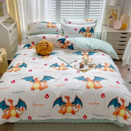100% Cotton Duvet Set Pokemon Psyduck Eevee 4pcs Set Kids Pure Cotton 3pcs Pack of Bed sheets Pillow cases duvet covers Lusy Store