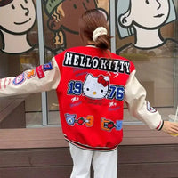 Hello Kitty Baseball Jacket Coat Hoodie Men Women Print Sport Baseball Uniforms Motorcycles Warm Coats Cardigan Tops Clothes Top Red