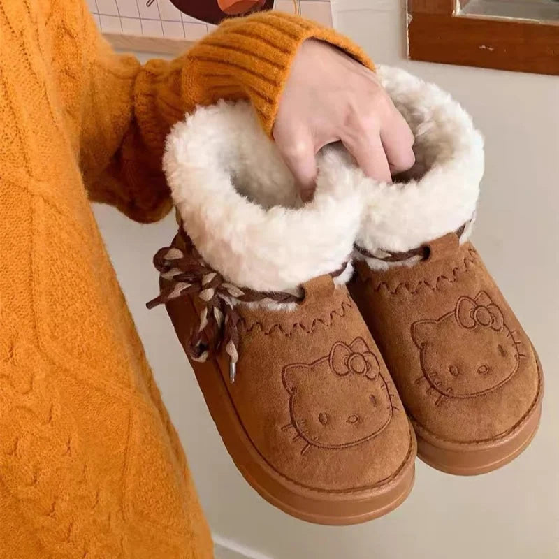 Lusy Store LLC Hello Kitty Snow Boots Anime Sanrio Women Y2k Cute Warm Cotton Shoes Kawaii Winter Non Slip Short Boot Gift Shoes