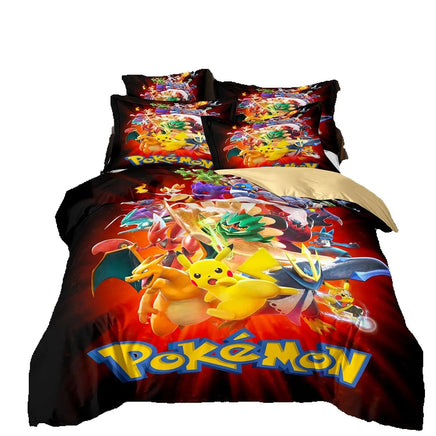 3D Printed Pikachu Bedding Set,Pokemon Duvet Cover,Anime Quilt Duvet Pillowcase for Children Girls Boys Teenagers Adults Lusy Store
