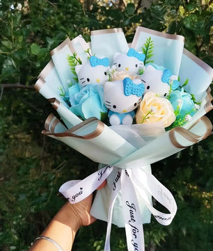 Lusy Store LLC Hello Kitty Plush Bouquet  Anime Rose Soap Flowers Home Wedding Decoration Christmas Valentine's Day Gift Bouquet