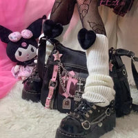 Hello Kitty Gothic Punk Vintage Pink Cross Chains Crossbody Bags For Women