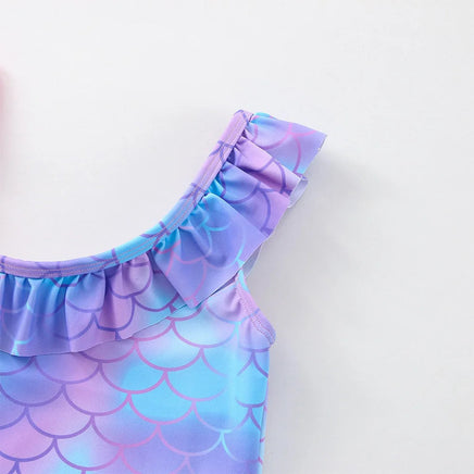 Hello Kitty Girls Swimsuit Mermaid Fish Scale One-Piece Bathing Suits Children's Dresses Kids Wear Summer Swimwear Beach Suit