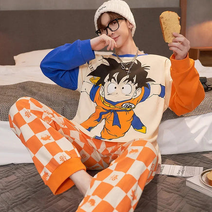 One Piece Dragon Ball Pajamas Sets Luffy Soft Comfortable Man Sleepwear Cotton Loose Pyjama Suit Loose Home Clothes Wear Hoodie A