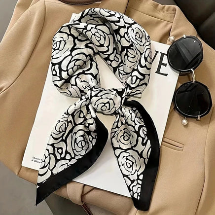 Lusy Store 27.56&quot; Paisley Print Small Square Scarf Simulated Silk Thin Neck Scarf Mature Style Sunscreen Headscarf For Women 