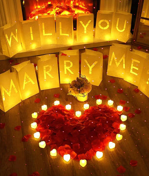 Lusy Store LLC Will You Marry Me Luminous Paper Bag Wedding Proposal Decoration with Illuminated Letter Logo and LED light For Proposal Party Event & Party