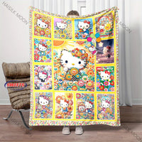 Multi-grid Sanrio Hello Kitty in Flowers Blanket, Home Office Nap RV Blanket for Four Seasons, Machine Washable Flannel Blankets Style G