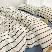 Simple Style Red And Blue Strip Duvet Cover Set Bed Sheet Set Washed Cotton Bedding Set 1