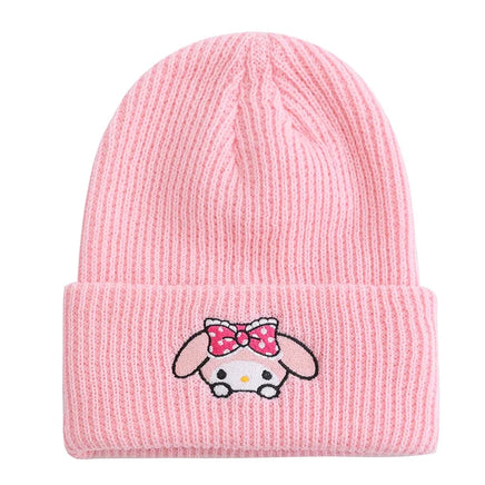 Hello Kitty Beanie Hat Women Cute Cartoon Cinnamoroll Melody Kuromi Winter Knitted Cap My Melody Pink 54cm-58cm