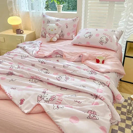 Hello Kitty Kawaii Summer Quilt Anime Cartoon Bedding Quilt Cover Student Bedding Soft Microfiber Bedspread Lightweight Coverlet Lusy Store