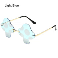 Mushroom Shape Sunglasses Irregular Rimless Sun Glasses Retro Trendy Fun Sunglasses for Women Men Halloween Decorations Party Fa Light Blue WHITE