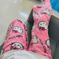 Hello Kitty Pajama Pants Fleece Double Elastic Fabric Soft Trousers Women Trousers Cartoon Birthday Gift