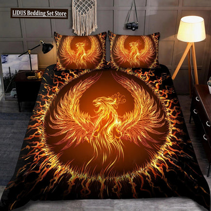 Dragon And Phoenix Duvet Cover Set Full Queen Size, Fantasy World Monster Gothic Bedding Sets Bohemian Mandala Comforter Cover as picture