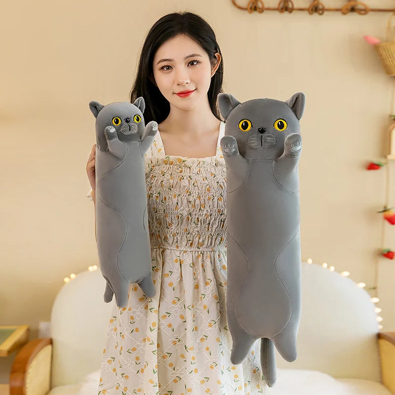 Lusy Store LLC Giant Gray Long Cat Plush Pillow Kawaii Soft Stuffed Squishy Sofa Cushion Decor Gifts For Girls Plush