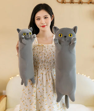 Lusy Store LLC Giant Gray Long Cat Plush Pillow Kawaii Soft Stuffed Squishy Sofa Cushion Decor Gifts For Girls Plush