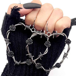 Dark Goth Heart Earrings For Women Vintage Briar Rose Big Earring Gothic Jewelry Accessories Halloween Wholesale KAE270