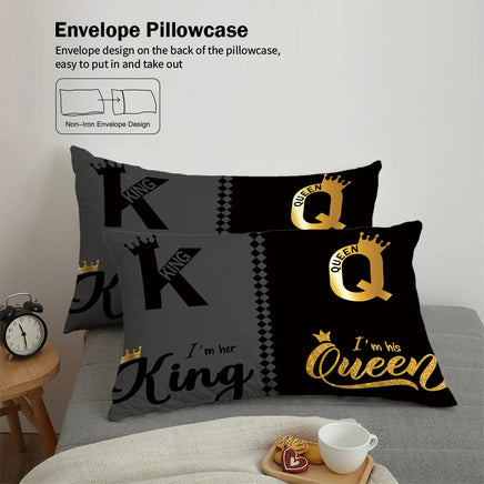 3pcs fashionable black gray K and Q design printed bedding set, soft, comfortable and breathable duvet cover, bedroom, hotel Lusy Store
