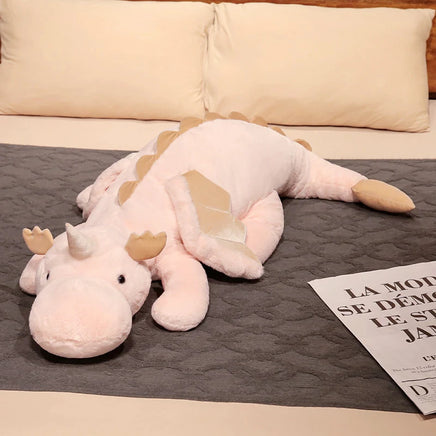 Giant Dinosaur Stuffed Toy - White Dragon Plush with Wings & Unicorn Horn - 25.6in/33.5in/41.3in/47.2in/55.1in - Lusy Store Pink