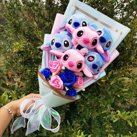 Lusy Store LLC Lilo Stitch Plush Bouquet With Soap Rose Flower Anime Stuffed Animals Gift Bouquet