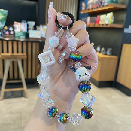 Sanrio Phone Case Short Hanging Chain Hello Kitty Cinnamoroll Kuromi Wrist Pendant Beaded Ccd Camera Chain Mobile Phone Chains 2
