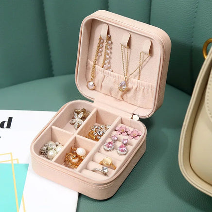 Portable Mini Jewelry Storage Box Travel Organizer Jewelry Case Leather Storage Earrings Necklace Ring Jewelry Organizer Display Lusy Store
