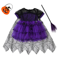 2-7Y Halloween Witch Cosplay Party Dress Cute Spider Mesh Cape Clothes Halloween Costumes for Baby Carnival Party Gifts set8