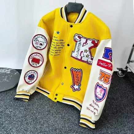 Hello Kitty Baseball Jacket Coat Hoodie Men Women Print Sport Baseball Uniforms Motorcycles Warm Coats Cardigan Tops Clothes Top