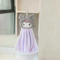 Cute Cartoon Kuromi Cinnamoroll Coral Velvet Hanging Kitchen Bathroom Children's Absorbent Hand Towel Square Towel F-Long style