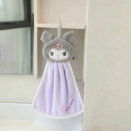 Cute Cartoon Kuromi Cinnamoroll Coral Velvet Hanging Kitchen Bathroom Children's Absorbent Hand Towel Square Towel F-Long style
