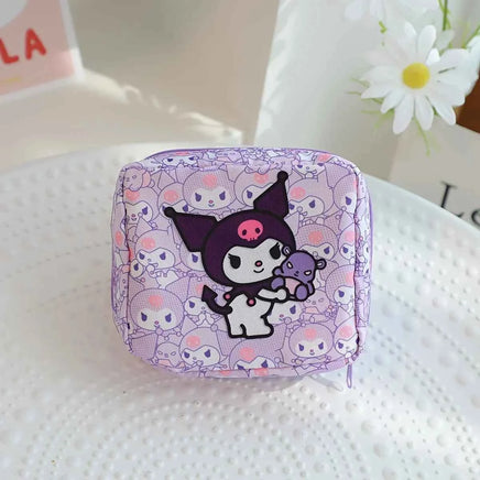 [Licensed] Sanrio Hello Kitty Cinnamoroll Kuromi Cartoon Girl Sanitary Napkin Storage Bag MakeUp Bag Coin Purse Card Holder Bag 1 piece of Kuromi