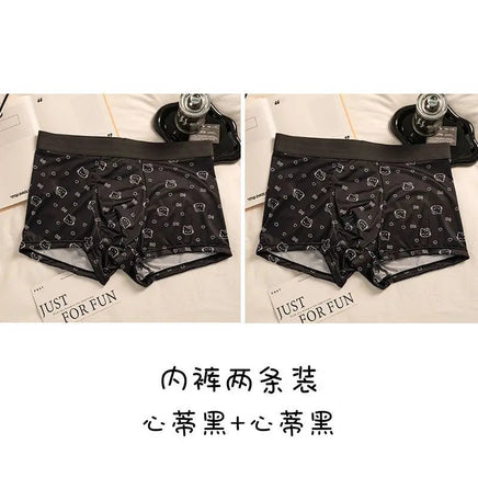 Men Hello Kitty Underwear Kawaii Student Cartoon Ice Silk No Trace Summer Printing Loose Four Corners Boxer Pants Briefs Gift 4