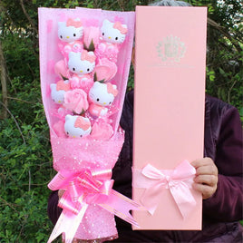 Hello Kitty Sanrio Bouquet Flower Model Cartoon Kawaii Soap Stuffed Doll Gift Box for Women 6 Soap Rose Valentine's Day Gifts Toy pink