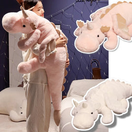 Lusy Store LLC Giant Dinosaur Stuffed Toy - White Dragon Plush with Wings &amp; Unicorn Horn - 25.6in/33.5in/41.3in/47.2in/55.1in - Lusy Store Stuffed Animal