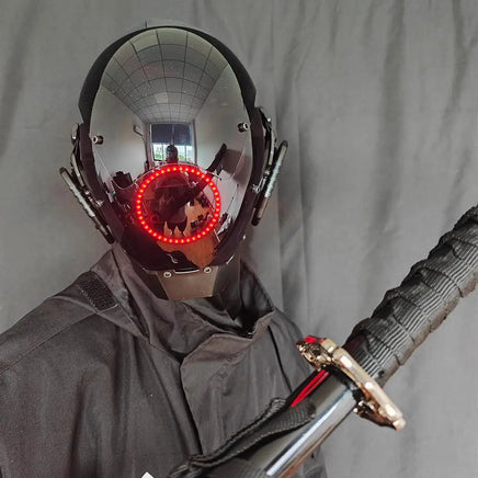 JAUPTO Punk Mask Cosplay for Men, LED Round Light Mask for Women Cosplay Halloween Fit Party Music Festival Accessories