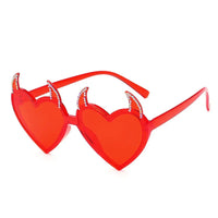 Devil Ears Heart Shape Sunglasses for Women Men Trendy UV Protection Sun Glasses Novel Party Halloween Cosplay Glasses Diamond Red