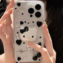 Kawayi Hello Kitty 3d Cherry Mobile Phone Protective Case Trend Anime Fall Prevention Transparent for 14/15/16promax Xr/xsmax