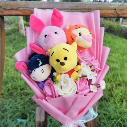 Lusy Store LLC Winnie the Pooh Plush Bouquet Bear Tiger Pig Anime Cartoon Decoration Gift Valentine's Day Gift Bouquet