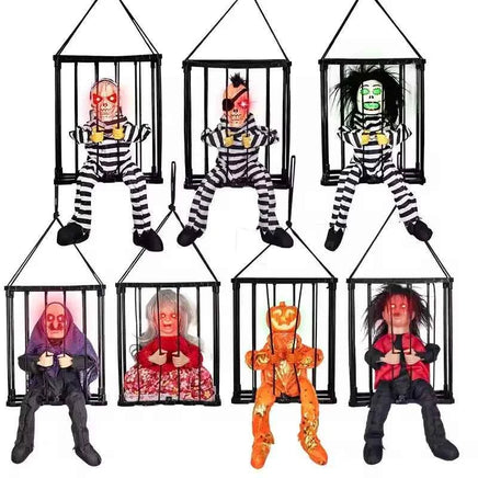 2025 April Fool's Day Prisoner Skull Ornament Induction Light Sound Electric Decoration Haunted House Holiday Party Prank Props