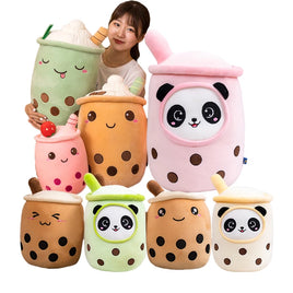 Lusy Store LLC Tea Cup Panda Bubble Tea Pillow Cute Fruit Drink Plush Stuffed Soft Apple Strawberry Milk Tea Kids Gift Plush
